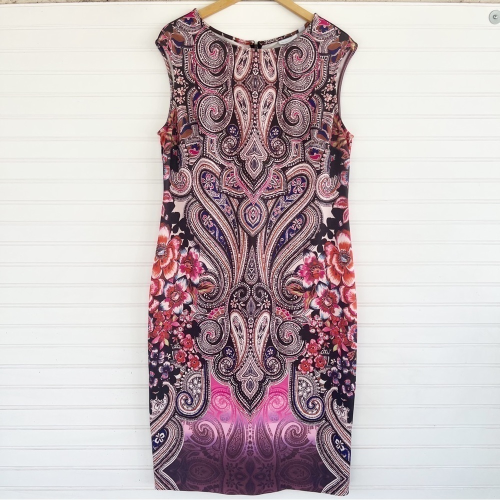 New York & Company Sheath Dress XL Paisley Floral Pink Stretch Sleeveless‎
